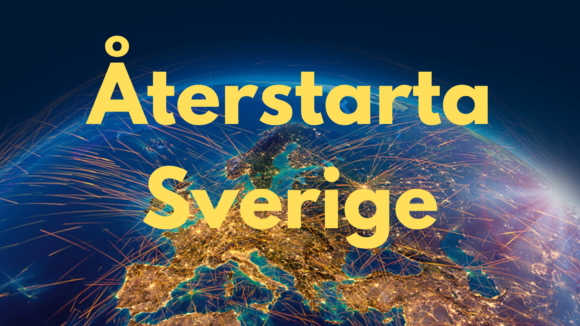 Jordglob med text Återstarta Sverige